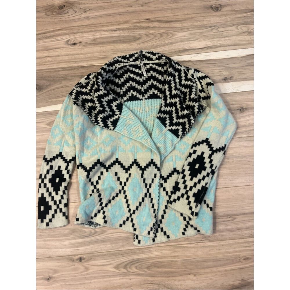 Kate Collection open front chunky shaw‎ cardigan Aztec Southwest design S